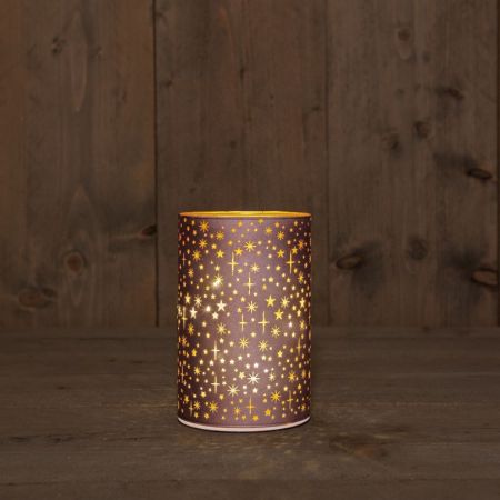 B.O. MATTGLAS BRONZE MIT STERNEN 10X15CM / 8LED WARMWEISS 3XAA MIT TIMER