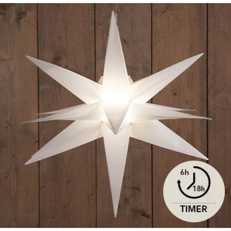 B.O.T. 3D STAR WHITE 60CM / 10LED WARMWEISS / 1,5M TRANSPARENTES STARTKABEL / 3XAA MIT 6/18H TIMER IP44