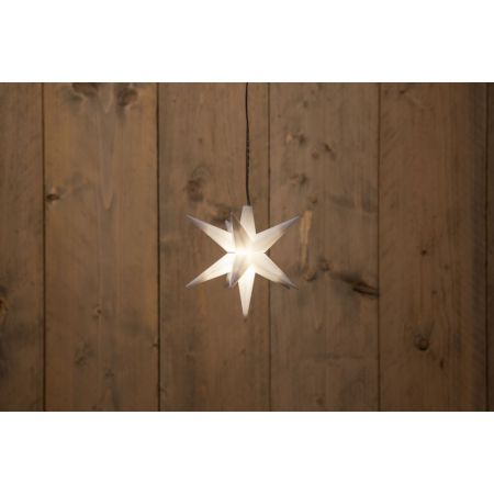 B.O.T. 3D STAR WHITE 12CM / 1LED WARMWEISS / 1,5M TRANSPARENTES KABEL / 3XAA MIT 6/18H TIMER