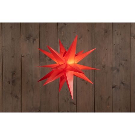 B.O.T. 3D STAR ROT 60CM / 10LED WARMWEISS / 1,5M TRANSPARENTES KABEL / 3XAA MIT 6/18H TIMER IP44