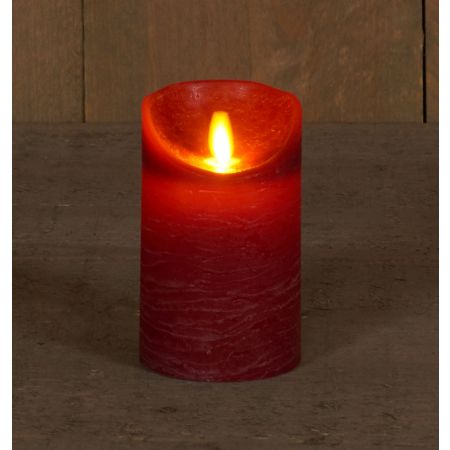 B.O.T. LED KERZE BORDEAUX WACHS RUSTIKALE BEWEGLICHE FLAMME 7,5X12,5CM 3XAAA/TIMER