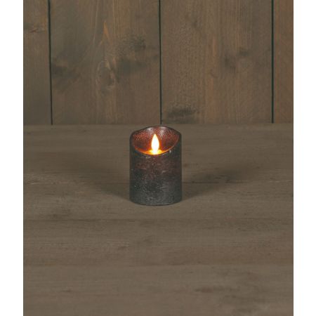 B.O.T. LED KERZE ANTHRAZIT WACHS RUSTIKALE BEWEGLICHE FLAMME 7,5X10CM 3XAAA/TIMER