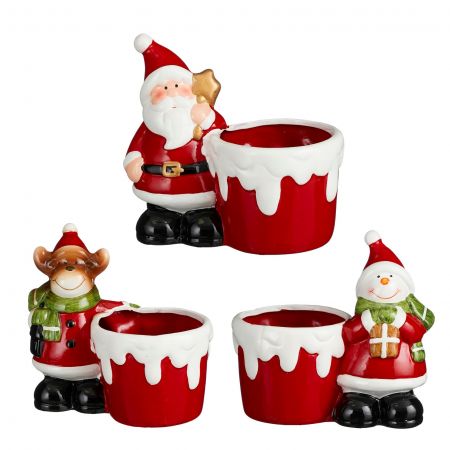 Dekoration pot Weihnachtsmann sneeuwman hert rot 3 assorti - l14,5xb8,5xh13cm