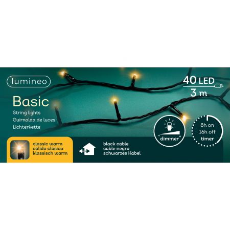 LED basic rice lights l3m-40LED schwarz/klassisch warm