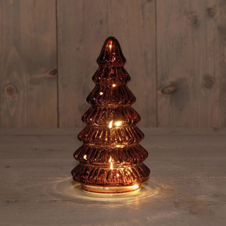 KERSTBOOMPJE GLAS 10LED OP BATTERIJ MET TIMER 18.5X9.5CM BORDEAUX