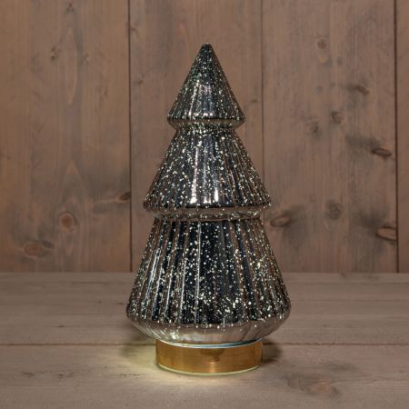 KERSTBOOMPJE GLAS 10LED OP BATTERIJ MET TIMER 28.5X15CM METALLIC ANTRACIET