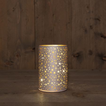 B.O.T. GLAS MAT CHAMPAGNE MET STERREN 10X15CM / 8LED WARM WIT 3XAA MET TIMER