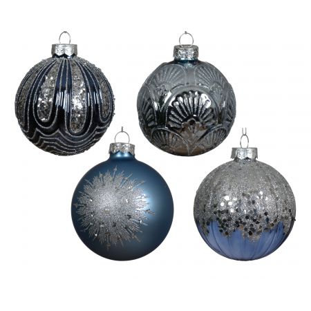 Kerstbal glas 4ass blauw/kleur(en) dia8cm