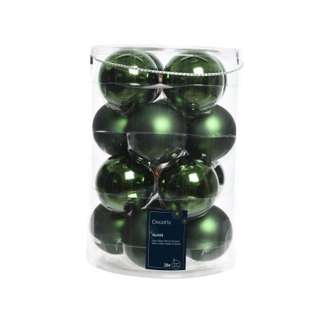 Kerstballen glas shiny,matt mix dennengroen dia8cm