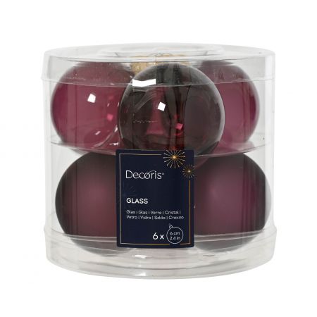 Kerstballen glas mix donker mauve dia6cm