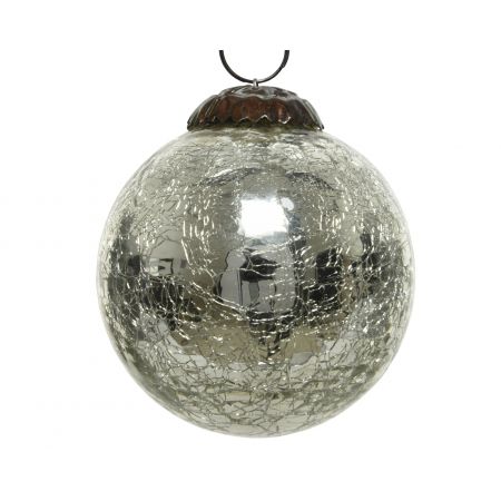 Kerstbal glas crackle zilver dia7.5cm x H.7.5cm