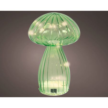 Micro LED paddenstoel glas steady binnen groen/warm wit dia11cm x H.16.5cm