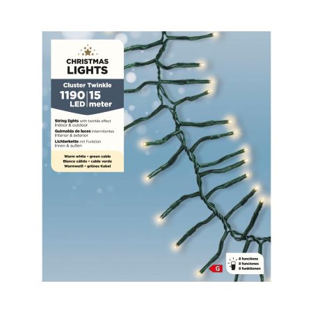 LED budget cluster lights 8 functie twinkel effect buiten groen/warm wit L.1500cm