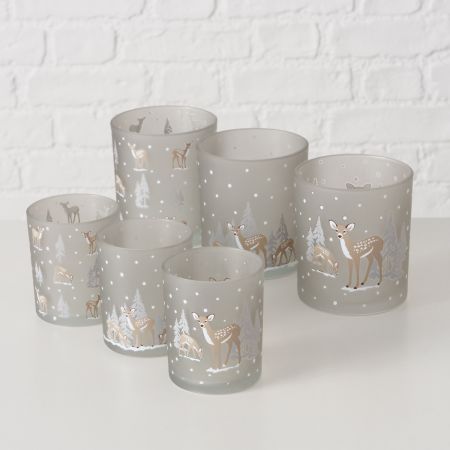 Windlicht Bambi, 3 assortie Rond, H 8,4 cm, gls gelakt, Veelkleurig, Motief, Print rondom, Gestippeld