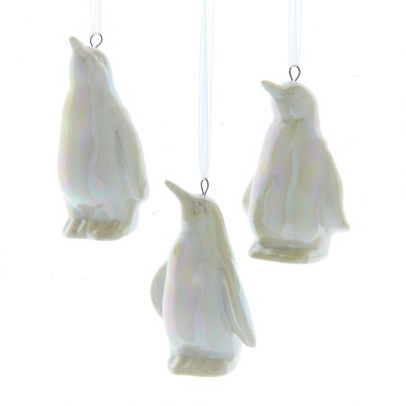 3.25"CERAMIC WHITE OPAL PENGUIN ORN 3/ASSTD.