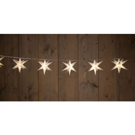 10 stück 3D STERN WEISS 12 CM / 10 LED WARMWEISS 1,5 M / 5 M TRANSPARENTES STARTKABEL / IP44-TRANSFORMATOR MIT 8/16-STUNDEN-TIMER