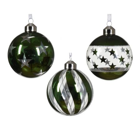 Weihnachtskugel Glas  D8 cm Kieferngrün