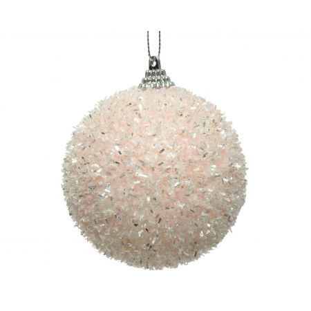 Weihnachtskugel Foam  D8 cm Lametta, puderrosa