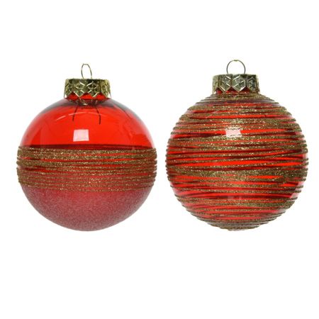 Weihnachtskugel D8cm Glitzer Weihnachten rot verschiedene Arten