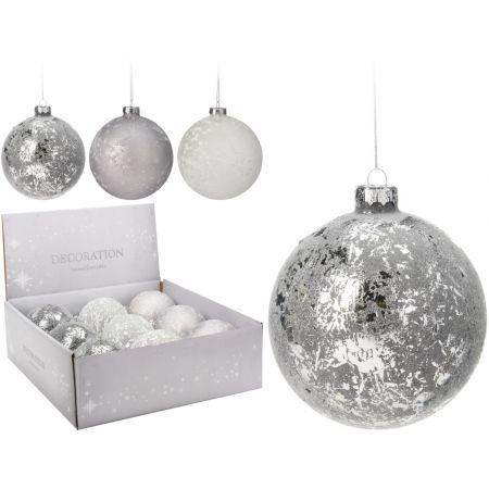 WEIHNACHTSKUGEL 100MM SILBERWEISS 3SORT