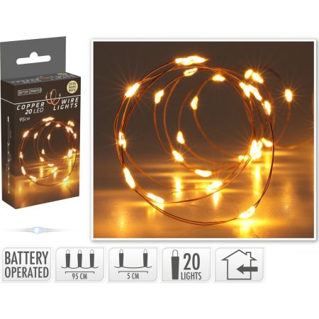 KUPFERDRAHT 20LED WARMWEISS MIT