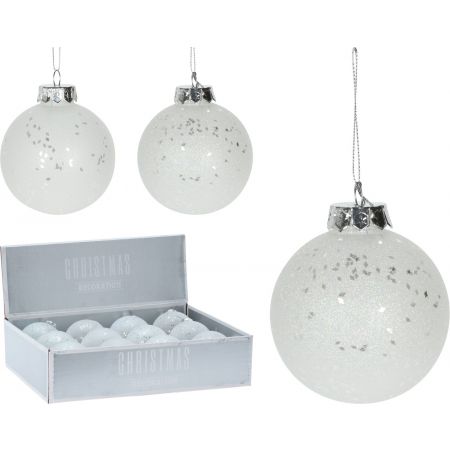 WEIHNACHTSKUGEL 80MM WEISS MIT GLITZER