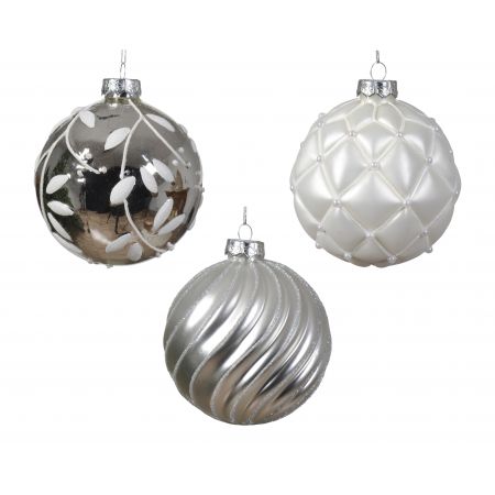 Weihnachtskugel Glas D10cm Weiß/Silber