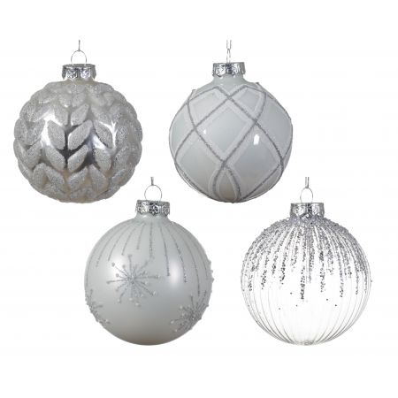 Weihnachtskugel Glas D8cm weiß/silber sort