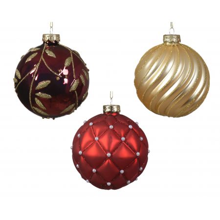 Weihnachtskugel Glas  D10cm Rot/Gold