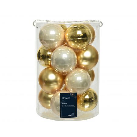 Weihnachtskugel Mix Glas D8cm 16St Gold/Perle