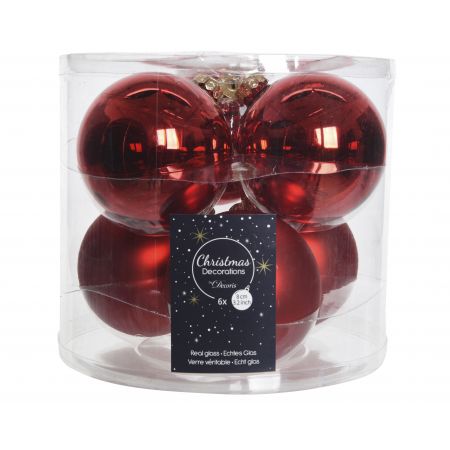 Weihnachtskugel Mix Glas D8cm 6STK Weihnachten rot