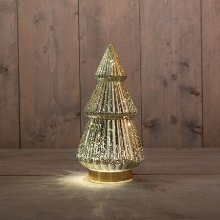 KERSTBOOMPJE GLAS 10LED OP BATTERIJ MET TIMER 28.5X15CM METALLIC GOUD