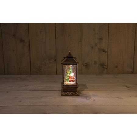 B.O. LANTAARN KERSTMAN IN GLITTERWATER LED WARM WIT 9,5X21,5CM 3XAAA EN DC AANSLUITING