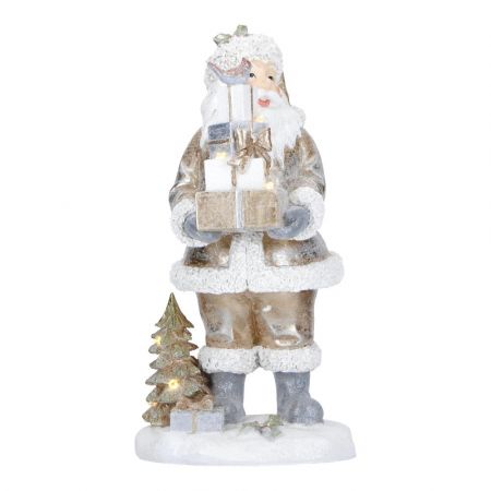 Santa holding gift led poly 
B/O-16x15x31cm-gold/white-LED