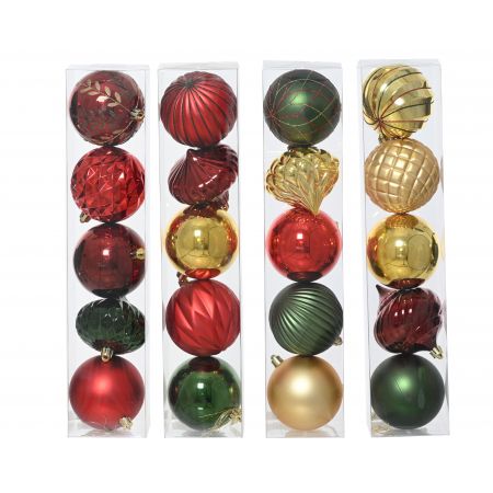 Kerstbal kunststof mix rood/goud dia8cm