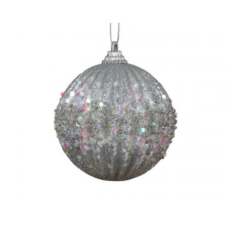 Kerstbal op draad foam zilver/iris dia8cm