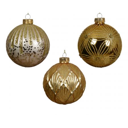 Kerstbal glas 3ass parel/goud dia10cm