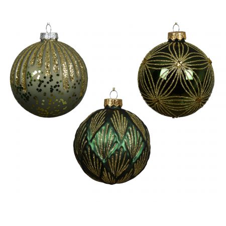 Kerstbal glas 3ass groen/kleur(en) dia10cm