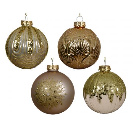 Kerstbal glas 4ass parel/goud dia8cm