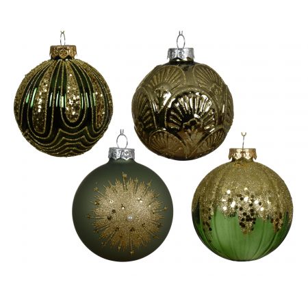 Kerstbal glas 4ass groen/kleur(en) dia8cm