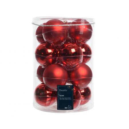 Kerstballen glas shiny,matt mix kerstrood dia8cm