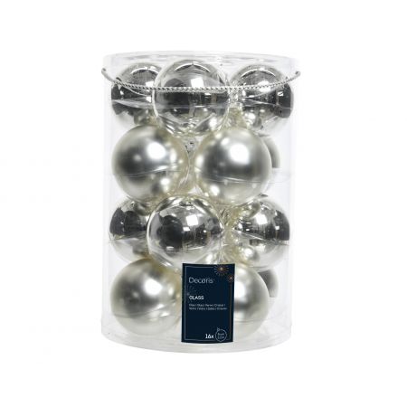 Kerstballen glas shiny,matt mix zilver dia8cm