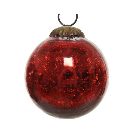 Kerstbal glas crackle rood dia7.5cm x H.7.5cm