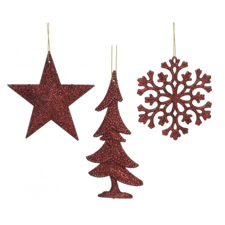 Figuren plastic glitter plastic glitter hanger 3ass ossenbloed L.0.8cm x W.10.5cm x H.10.5cm