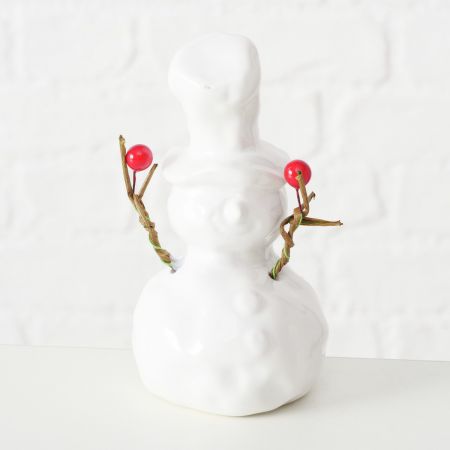 Figur Olaf, Schneemann, H 14 cm, Dolomit, rot, weiß