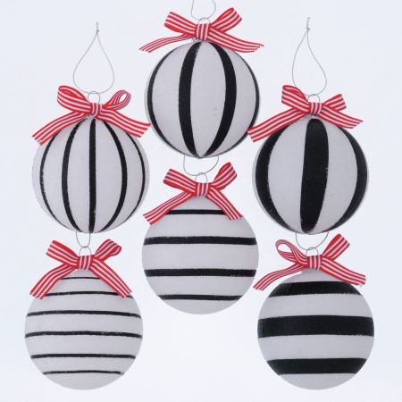 Weihnachtskugel Stripes, 6-sortiert Thekenauslage, D 8 cm, glänzend lackiert, Gestreift, Mehrfarbig