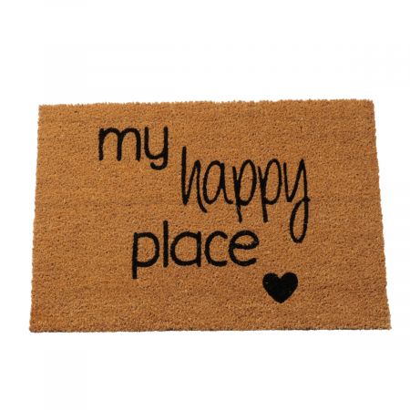 Fußmatte Happy Place, L 60 cm, PVC, Kokos, schwarz, natur, Mehrfarbig, Spruch/Text